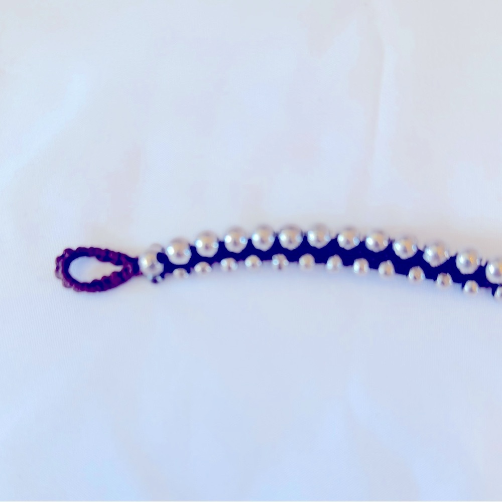 Silver Tone Beaded Bracelet Handmade from Asheville Arts District Bohemian 7” - Picture 3 of 6